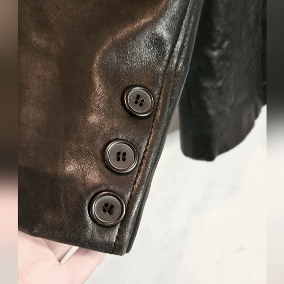 Ms. Maxima black leather coat mid-length trench size women's M - Picture 7 of 13
